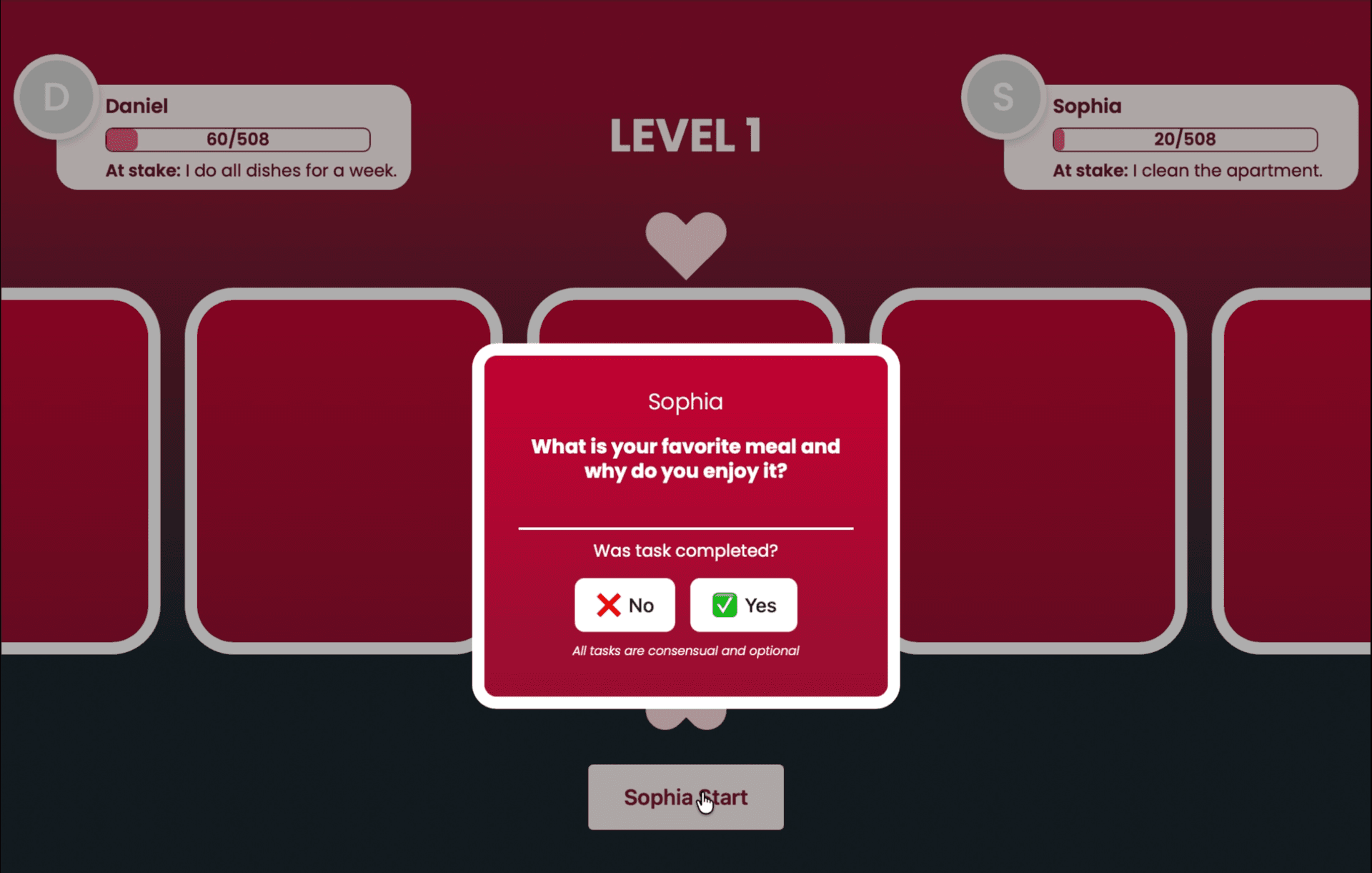 e18games gameplay: a card is revealed showing a question for your partner